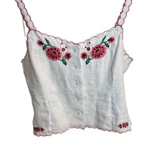 J. Crew White Camisole with Red Floral Details